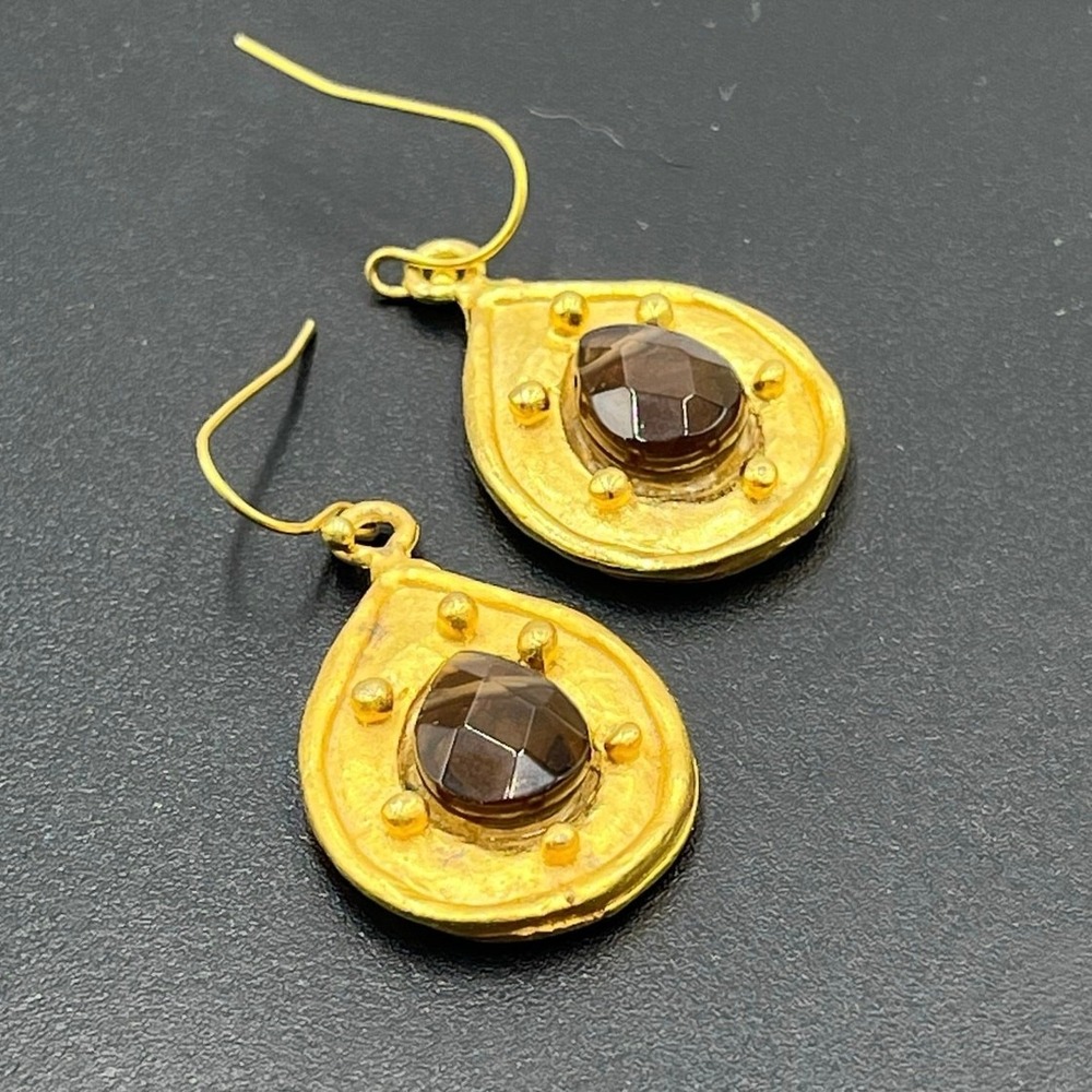 Susan Shaw Vintage Handcast 24k Gold Plated‎ Teardrop Genuine Quartz Earrings